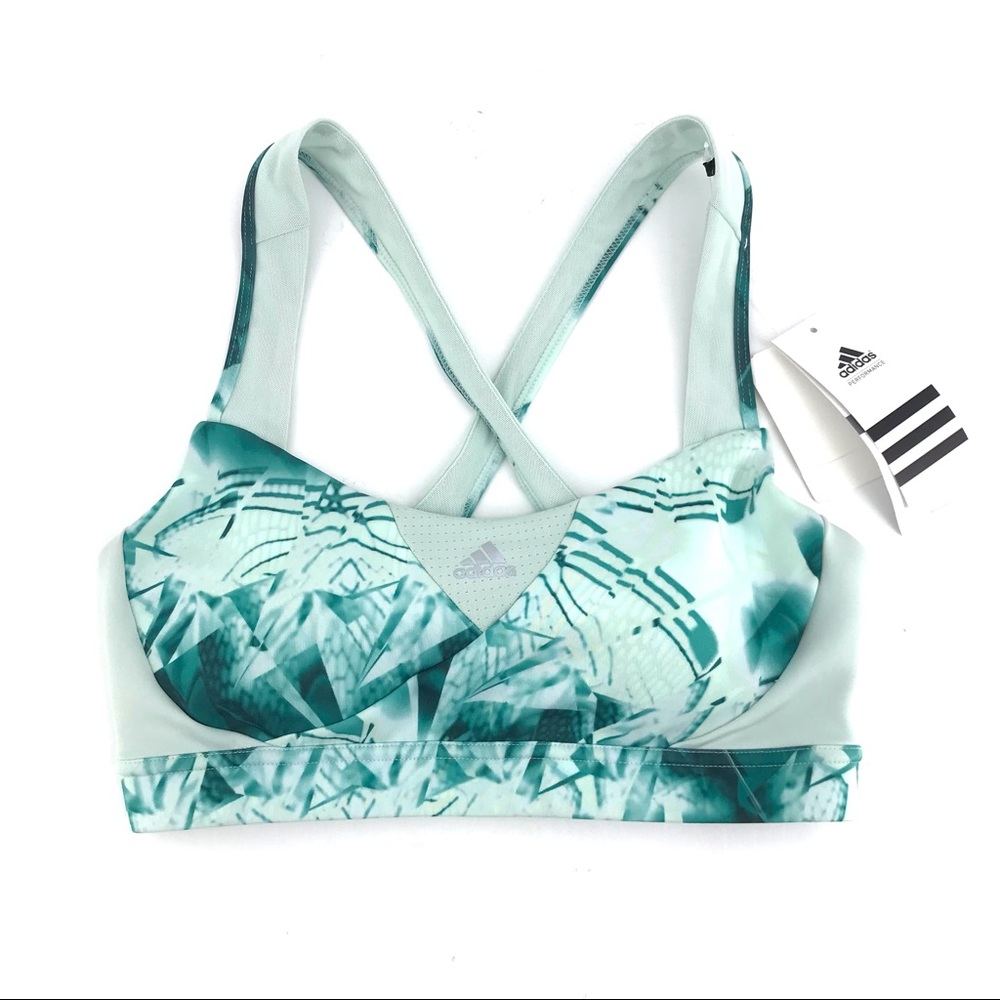 Adidas Green White Cross Back Sports Bra - Picture 1 of 8